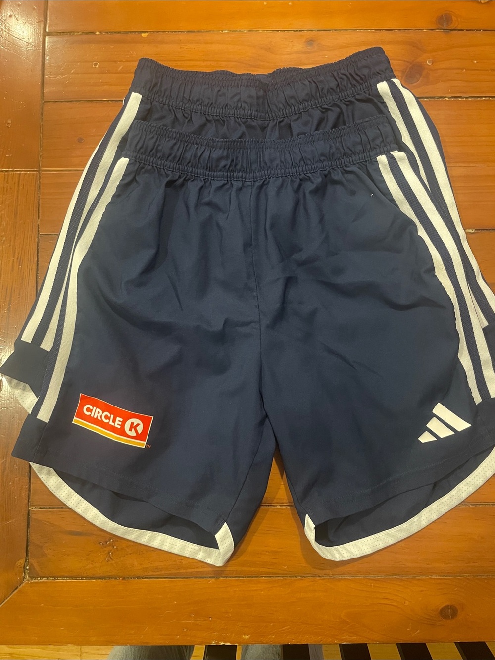adidas Navy Blue Athletic Shorts with White Stripes